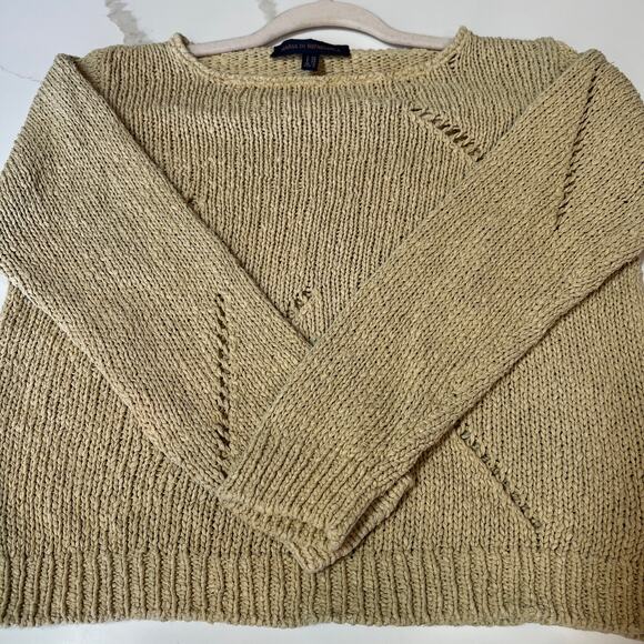 Maria di Ripabianca linen cotton blend sweater Sz 8 beige cropped cutout Italy - Picture 4 of 6